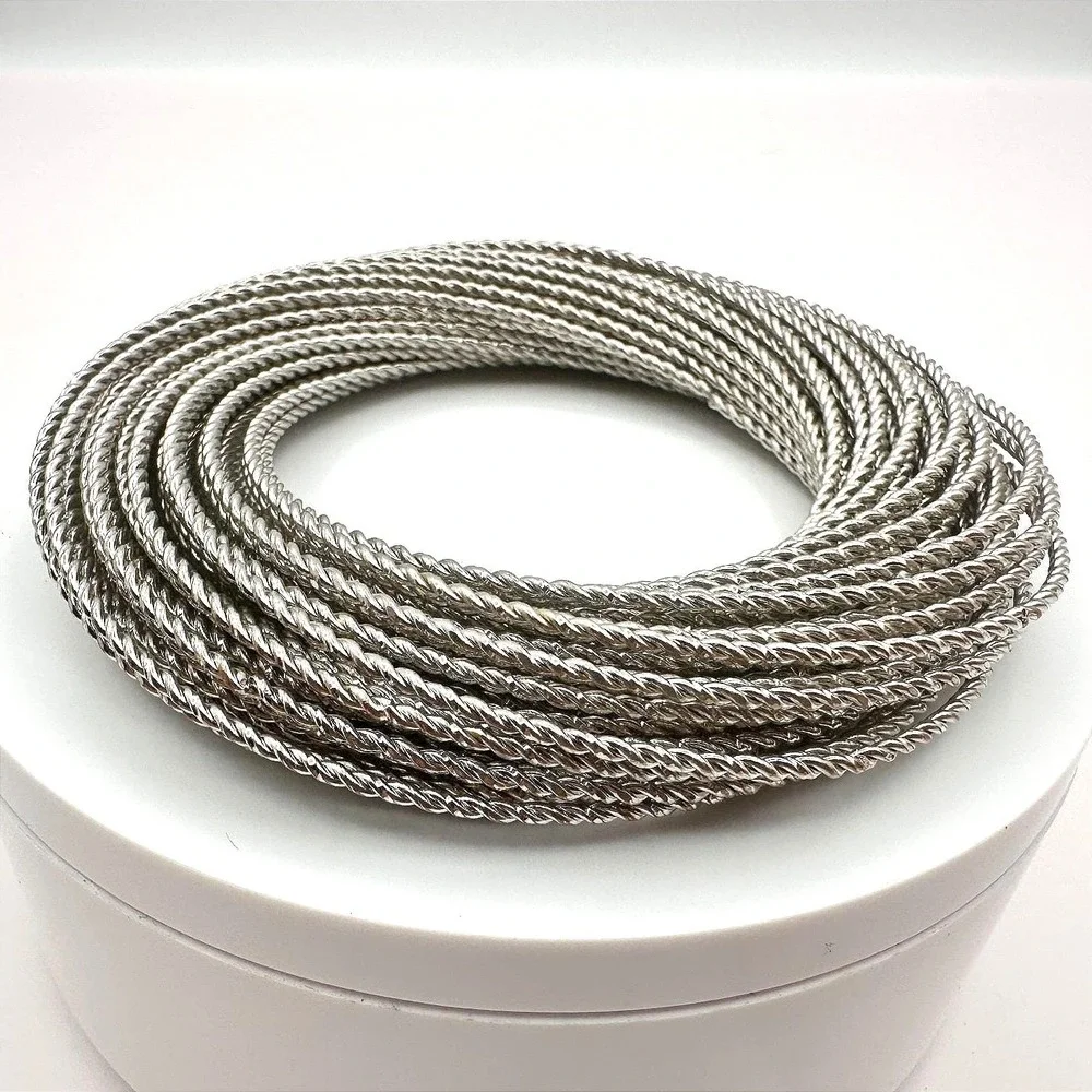 Vintage 90s Silver Tone Twisted Rope Bangle Bracelet Multi Strand Stackable Y2K